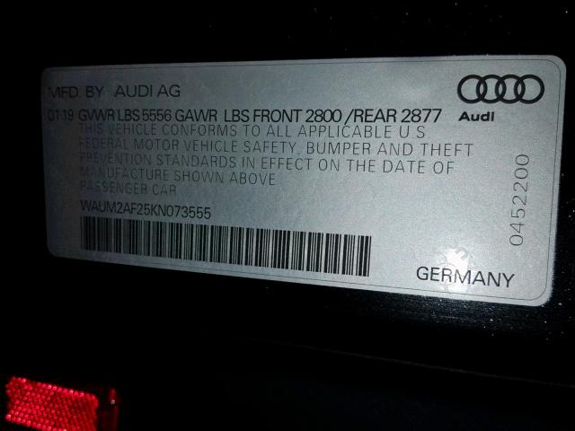 WAUM2AF25KN073555 - 2019 AUDI A6 PRESTIG BLACK photo 10