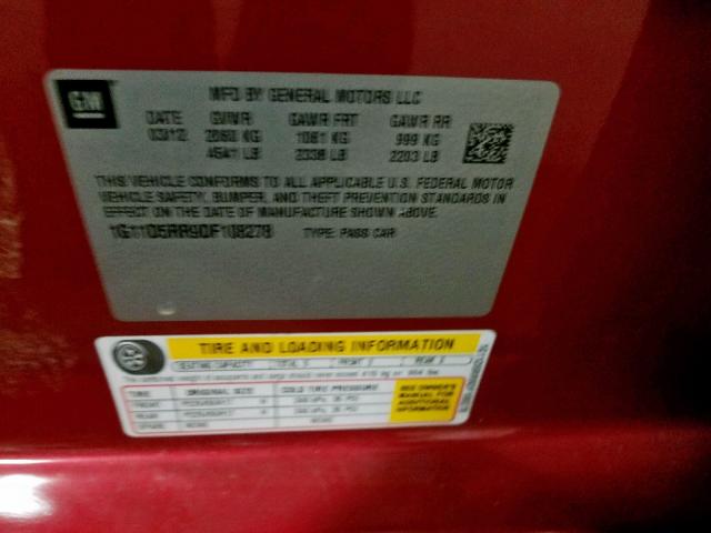1G11D5RR9DF108278 - 2013 CHEVROLET MALIBU 1LT MAROON photo 10