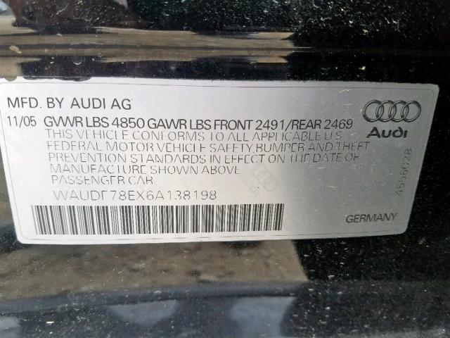 WAUDF78EX6A138198 - 2006 AUDI A4 2.0T QU BLACK photo 10