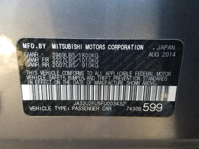 JA32U2FU5FU003432 - 2015 MITSUBISHI LANCER ES SILVER photo 10