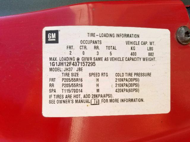 1G1JH12F437157295 - 2003 CHEVROLET CAVALIER L RED photo 10