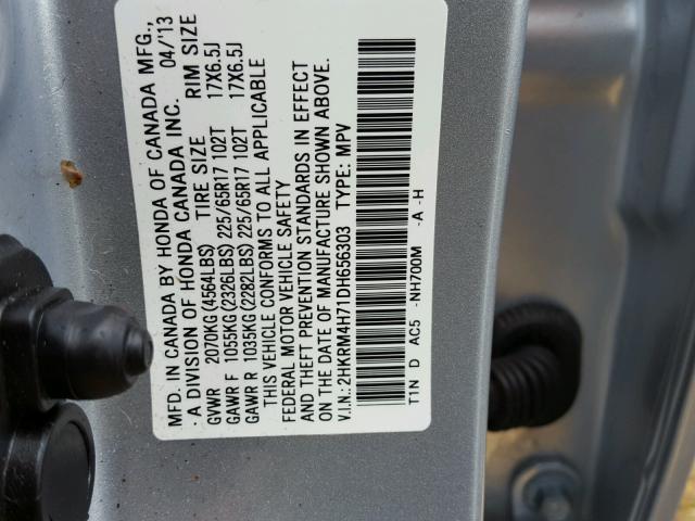 2HKRM4H71DH656303 - 2013 HONDA CR-V EXL SILVER photo 10