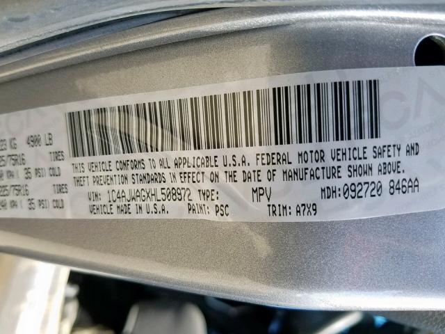 1C4AJWAGXHL508972 - 2017 JEEP WRANGLER S ვერცხლისფერი ფოტო 10