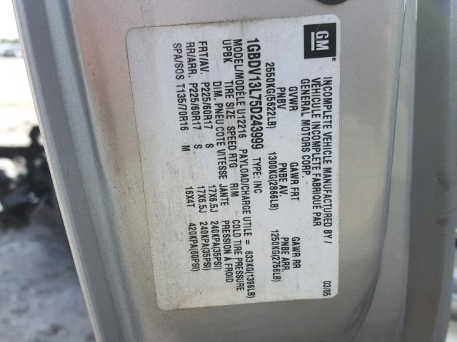 1GBDV13L75D243999 - 2005 CHEVROLET UPLANDER I ვერცხლისფერი ფოტო 10