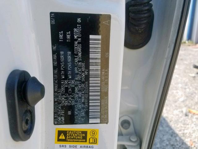 5TDKKRFH0ES033444 - 2014 TOYOTA HIGHLANDER WHITE photo 10