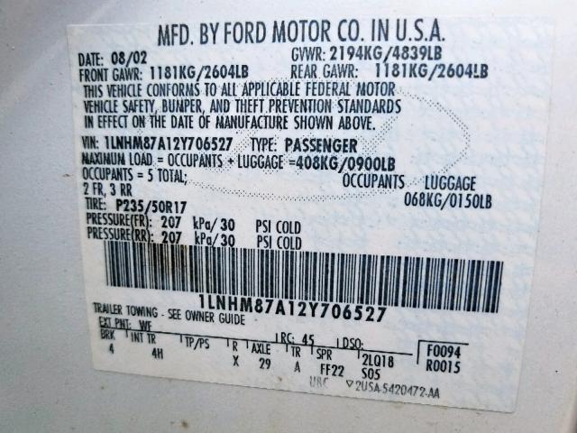 1LNHM87A12Y706527 - 2002 LINCOLN LS 白色 照片 10