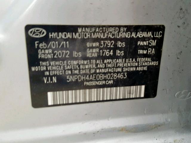 5NPDH4AE0BH028463 - 2011 HYUNDAI ELANTRA GL SILVER photo 10