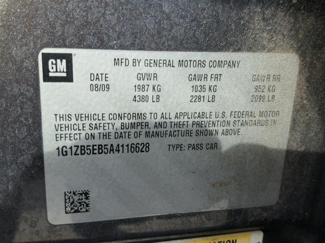 1G1ZB5EB5A4116628 - 2010 CHEVROLET MALIBU LS Сұр фото 10