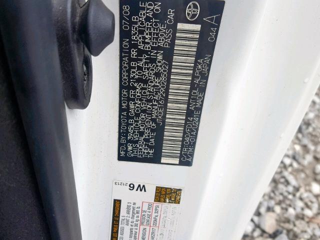 JTKDE167290285027 - 2009 TOYOTA SCION TC თეთრი ფოტო 10