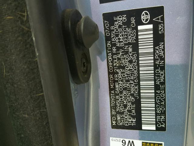 JTKDE167680243961 - 2008 TOYOTA SCION TC 蓝色 照片 10