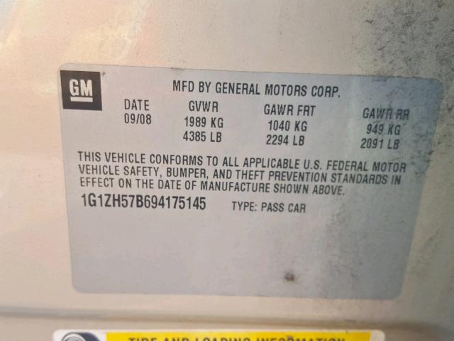 1G1ZH57B694175145 - 2009 CHEVROLET MALIBU 1LT BEIGE photo 10