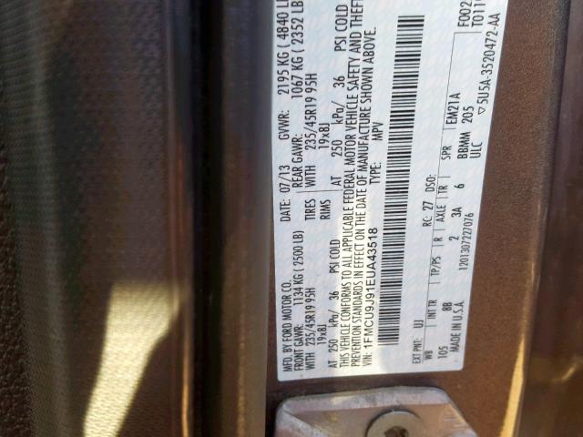 1FMCU9J91EUA43518 - 2014 FORD ESCAPE TIT GRAY photo 10