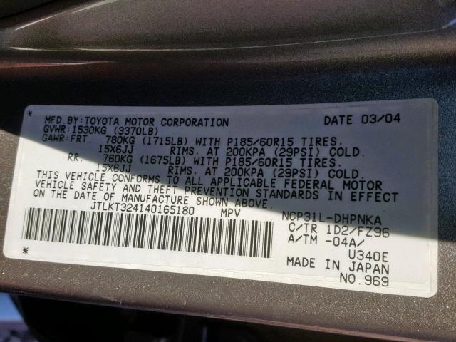 JTLKT324140165180 - 2004 TOYOTA SCION XB SILVER photo 10