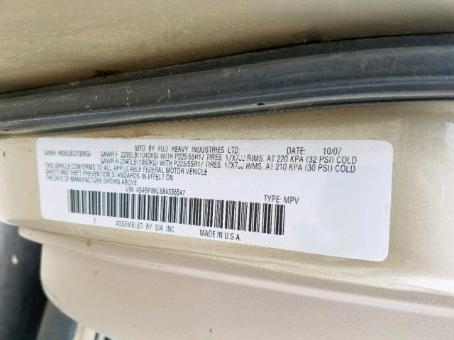 4S4BP86C884336547 - 2008 SUBARU OUTBACK 3. GOLD photo 10