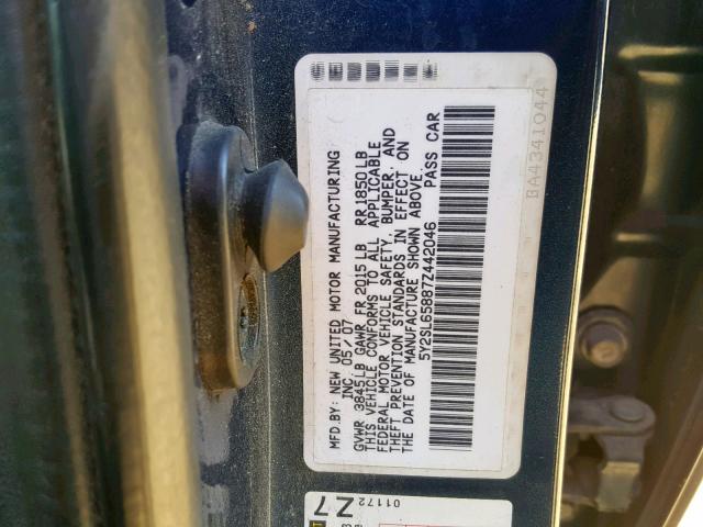 5Y2SL65887Z442046 - 2007 PONTIAC VIBE BLUE photo 10