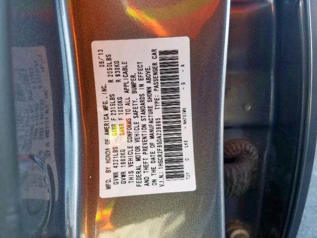 1HGCR2F85DA239895 - 2013 HONDA ACCORD EXL GRAY photo 10