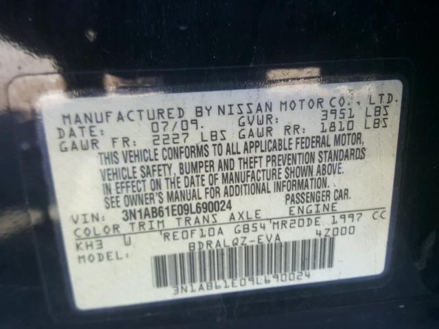 3N1AB61E09L690024 - 2009 NISSAN SENTRA 2.0 BLACK photo 10