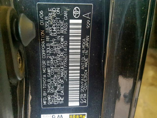 JTKDE177X60114150 - 2006 TOYOTA SCION TC შავი ფოტო 10