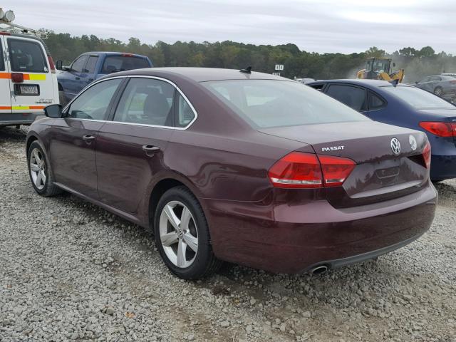 1VWBP7A38CC076877 - 2012 VOLKSWAGEN PASSAT SE MAROON photo 3