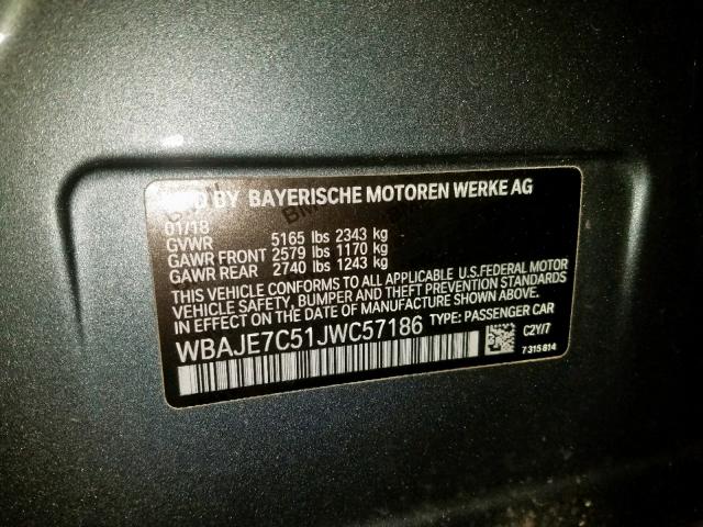 WBAJE7C51JWC57186 - 2018 BMW 540 XI GRAY photo 10