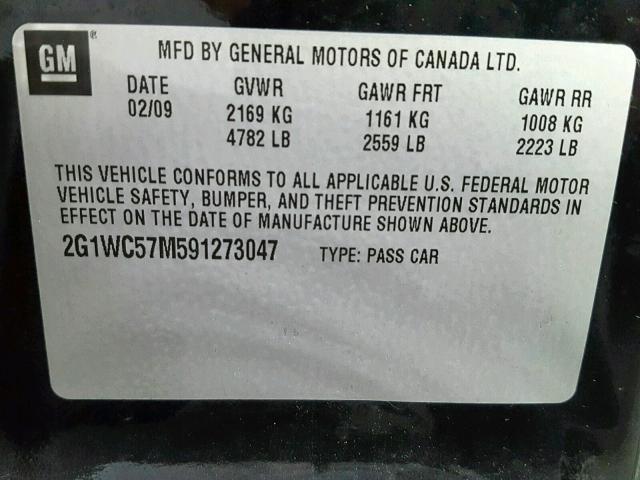 2G1WC57M591273047 - 2009 CHEVROLET IMPALA 2LT BLACK photo 10