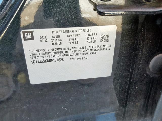 1G11J5SX8DF174628 - 2013 CHEVROLET MALIBU LTZ შავი ფოტო 10