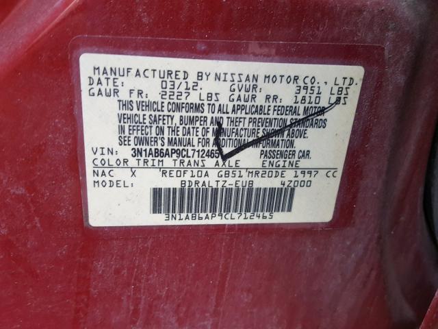 3N1AB6AP9CL712465 - 2012 NISSAN SENTRA 2.0 BURN photo 10