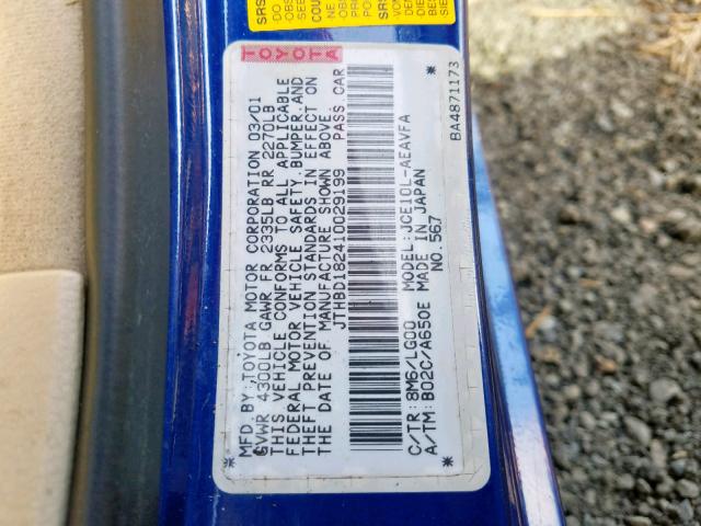 JTHBD182410029199 - 2001 LEXUS IS 300 BLUE photo 10