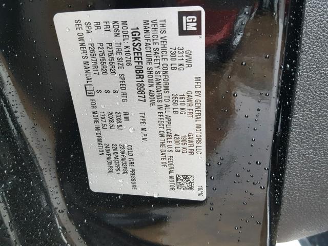 1GKS2EEF0BR189877 - 2011 GMC YUKON DENA BLACK photo 10