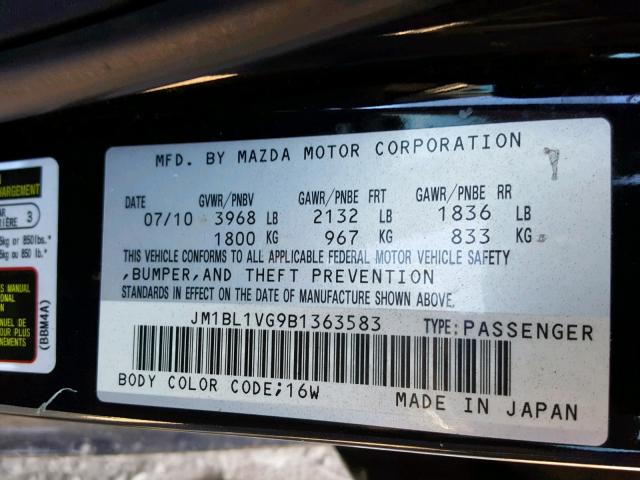 JM1BL1VG9B1363583 - 2011 MAZDA 3 I BLACK photo 10