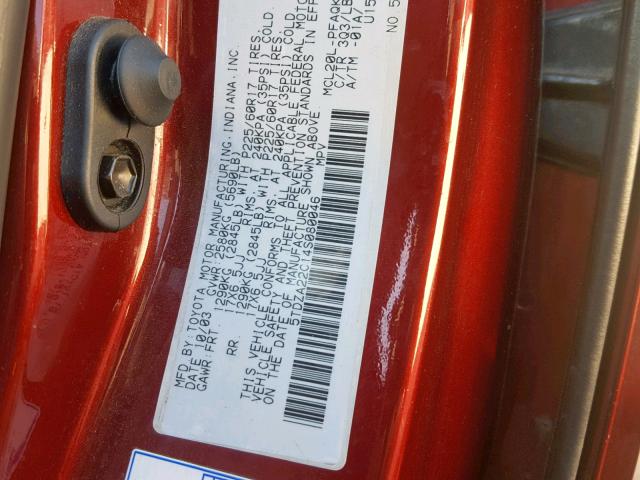 5TDZA22C14S080046 - 2004 TOYOTA SIENNA XLE RED photo 10