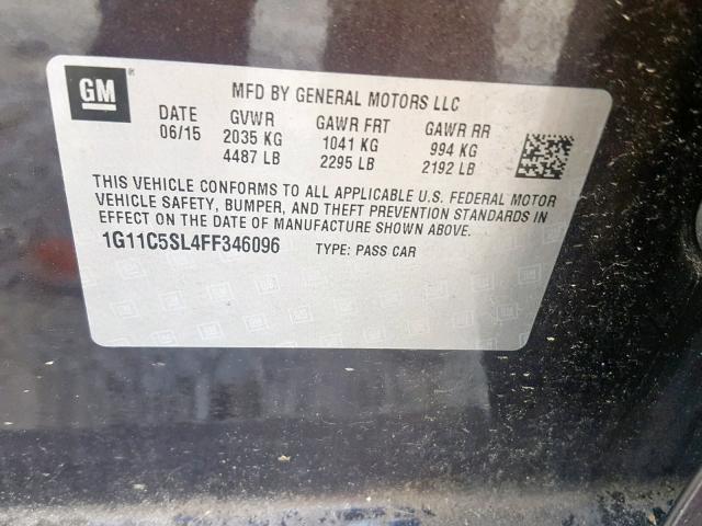 1G11C5SL4FF346096 - 2015 CHEVROLET MALIBU 1LT BLACK photo 10