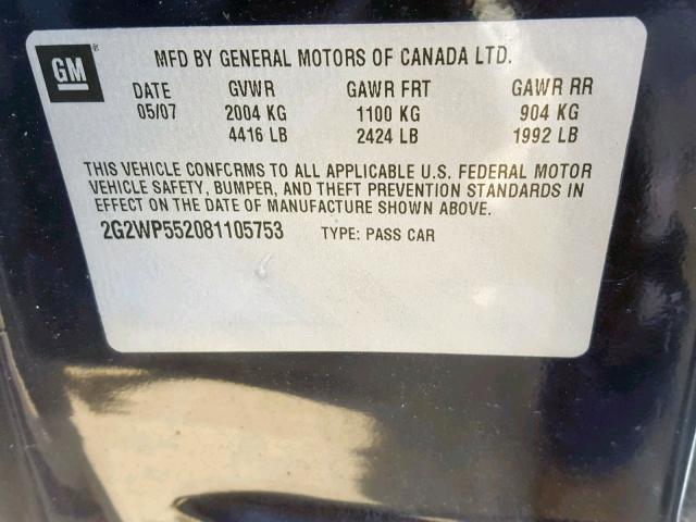 2G2WP552081105753 - 2008 PONTIAC GRAND PRIX BLUE photo 10