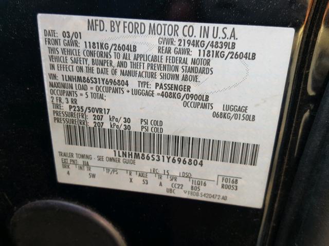 1LNHM86S31Y696804 - 2001 LINCOLN LS BLACK photo 10