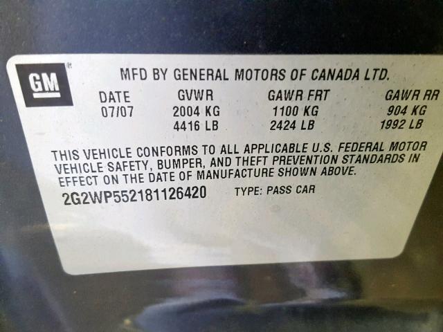 2G2WP552181126420 - 2008 PONTIAC GRAND PRIX GRAY photo 10