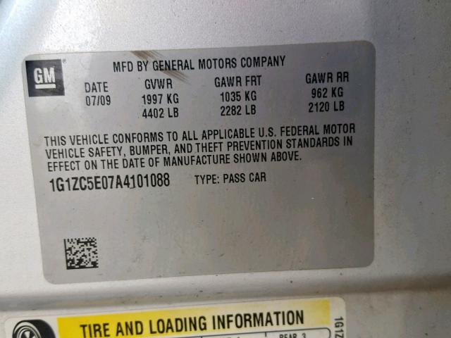 1G1ZC5E07A4101088 - 2010 CHEVROLET MALIBU 1LT SILVER photo 10