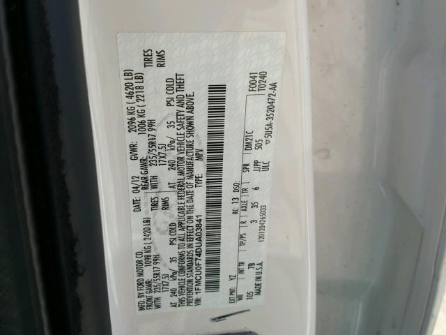 1FMCU0F74DUA03841 - 2013 FORD ESCAPE S WHITE photo 10