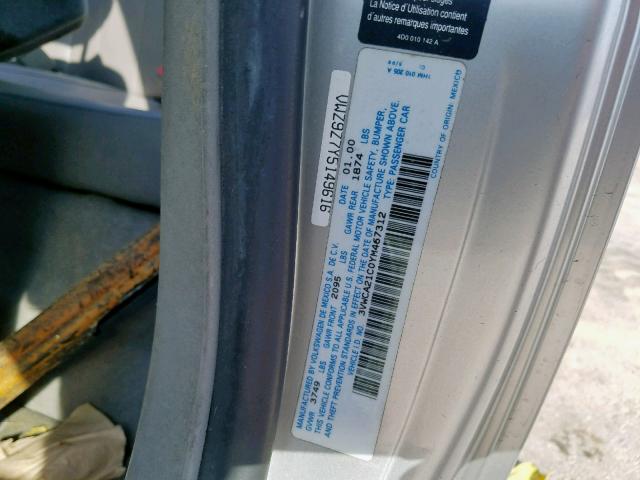 3VWCA21C0YM467312 - 2000 VOLKSWAGEN NEW BEETLE ნაცრისფერი ფოტო 10