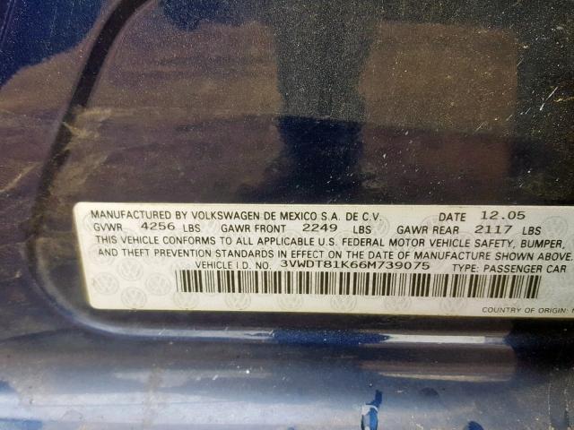 3VWDT81K66M739075 - 2006 VOLKSWAGEN JETTA TDI BLUE photo 10