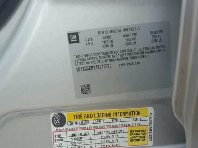 1G1ZC5EB1AF212970 - 2010 CHEVROLET MALIBU 1LT SILVER photo 10