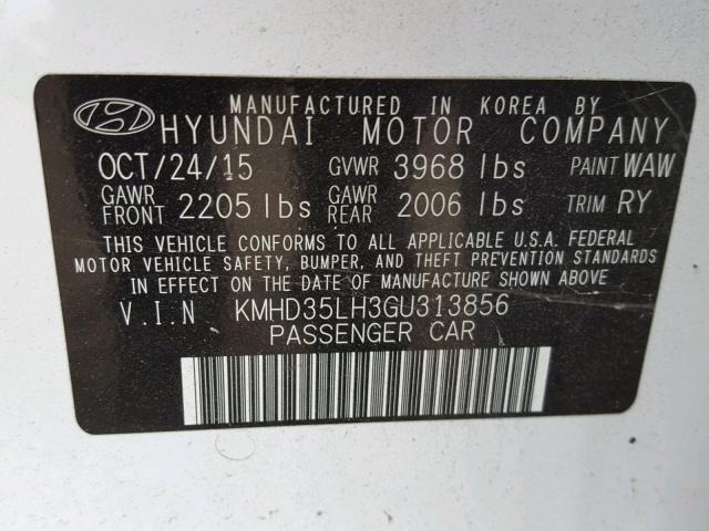 KMHD35LH3GU313856 - 2016 HYUNDAI ELANTRA GT WHITE photo 10