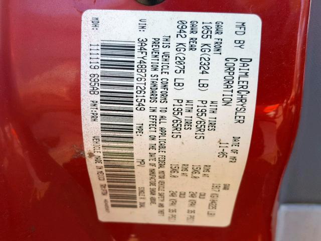 3A4FY48B76T261549 - 2006 CHRYSLER PT CRUISER RED photo 10