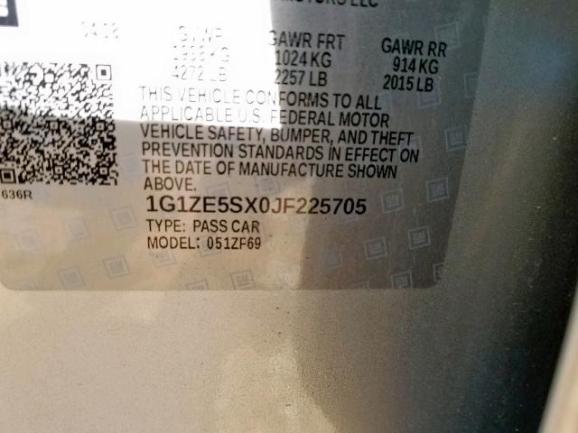 1G1ZE5SX0JF225705 - 2018 CHEVROLET MALIBU PRE SILVER photo 10