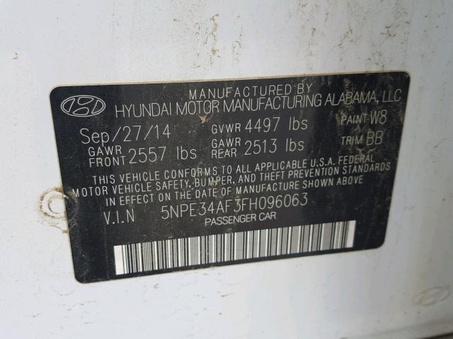 5NPE34AF3FH096063 - 2015 HYUNDAI SONATA SPO WHITE photo 10