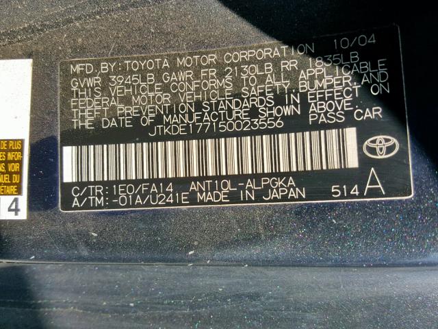 JTKDE177150023556 - 2005 TOYOTA SCION TC გრაფიტი ფოტო 10