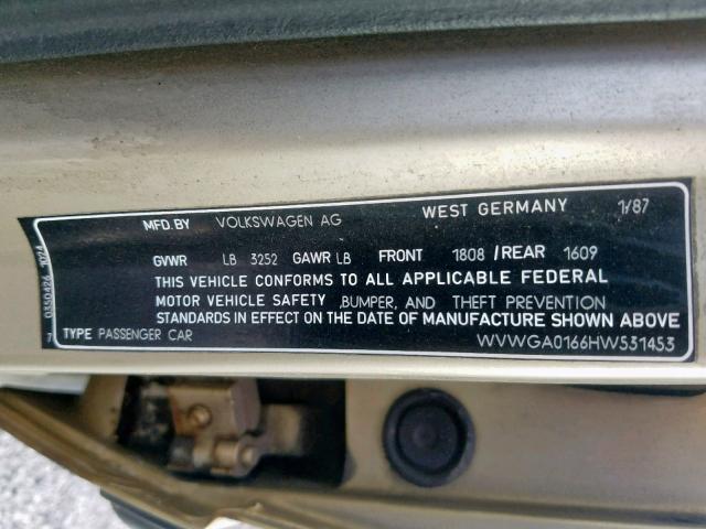 WVWGA0166HW531453 - 1987 VOLKSWAGEN JETTA DELU GOLD photo 10