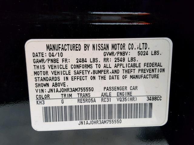 JN1AJ0HR3AM755550 - 2010 INFINITI EX35 BASE BLACK photo 10