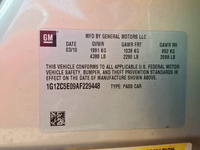 1G1ZC5E09AF229448 - 2010 CHEVROLET MALIBU 1LT 棕色 照片 10