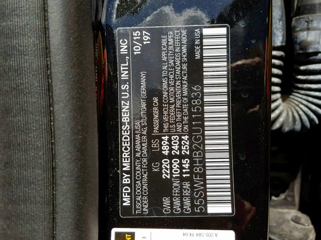 55SWF8HB2GU115836 - 2016 MERCEDES-BENZ C 63 AMG-S BLACK photo 10