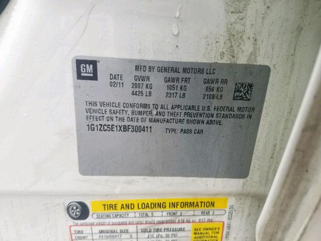 1G1ZC5E1XBF300411 - 2011 CHEVROLET MALIBU 1LT WHITE photo 10